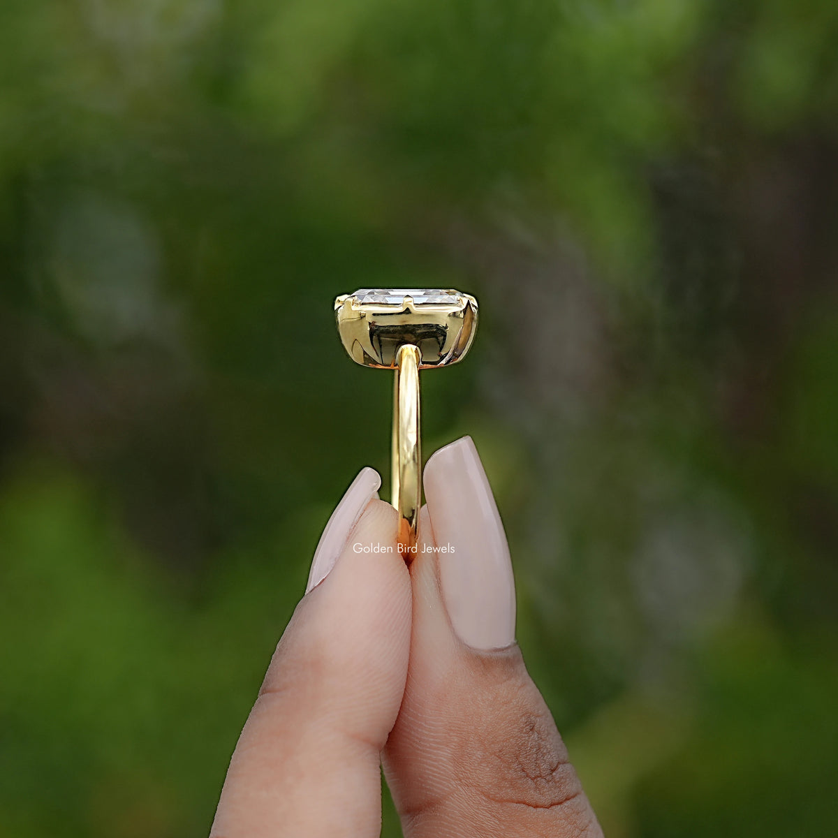 Side View of Old Mine Asscher Moissanite Solitaire Ring