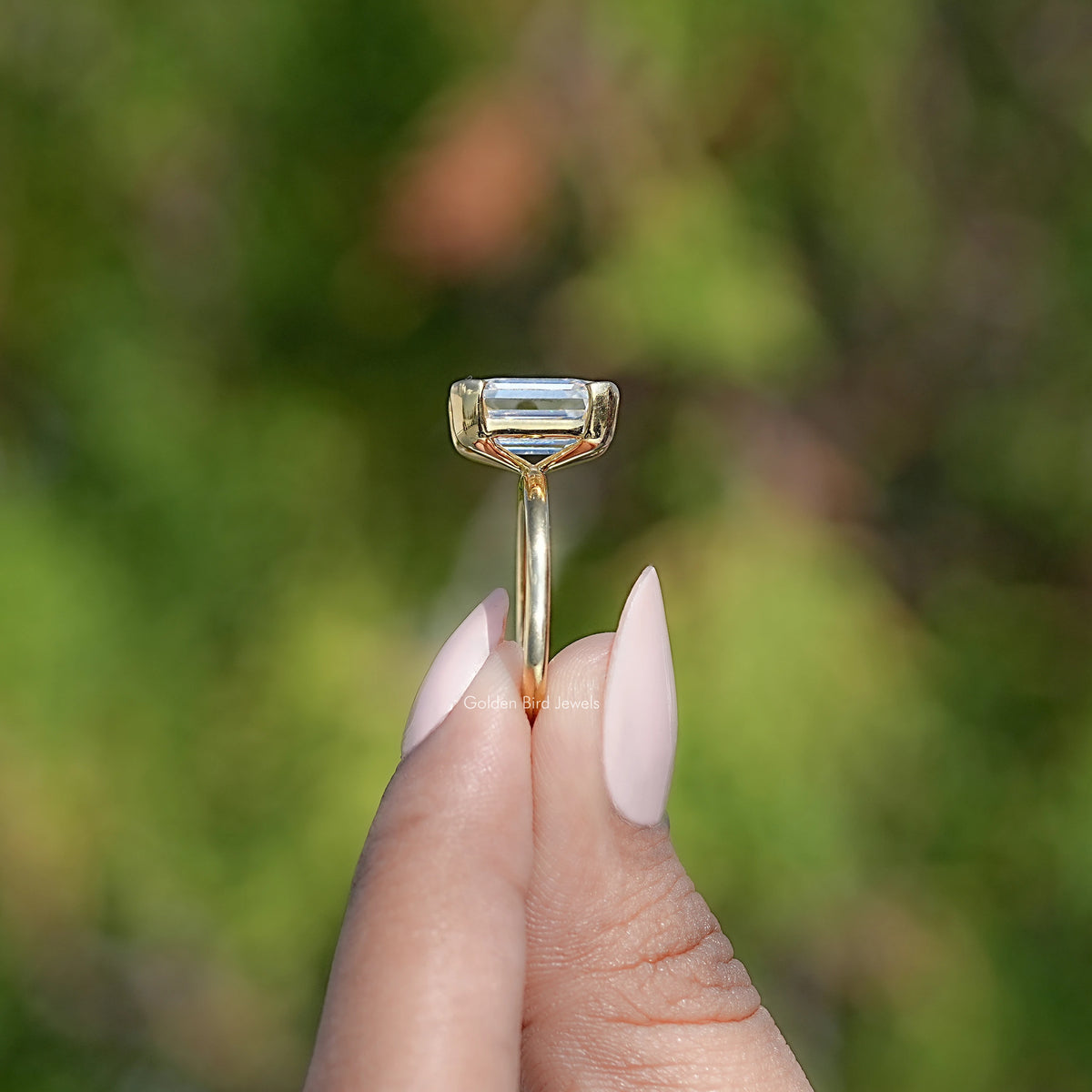 Side View Of Off White Emerald Cut Ring