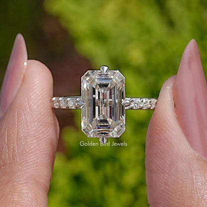 Old Mine Emerald Cut Moissanite Accent Ring