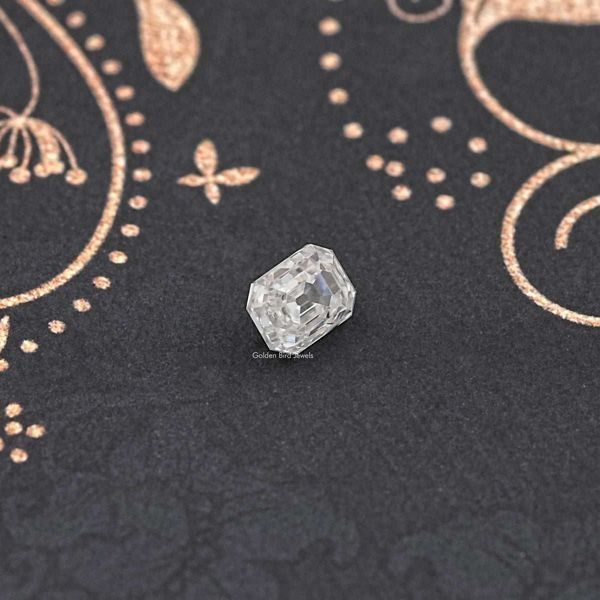 Display View of Off White Emerald Shape Moissanite Stone