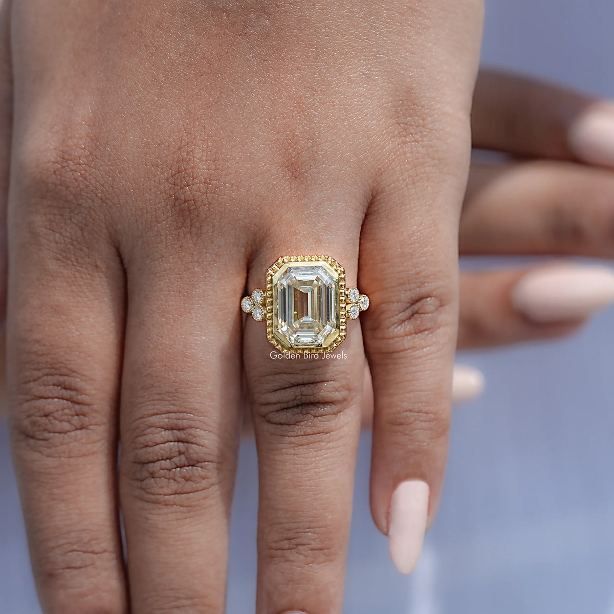 Detailed View Of Old Mine Emerald Cut Ring