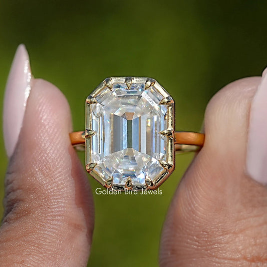 Front View of Old Mine Moissanite Emerald Cut Ring