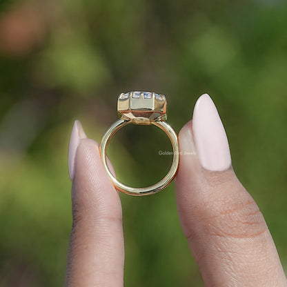 Back View Of Old Mine Emerald Cut Ring
