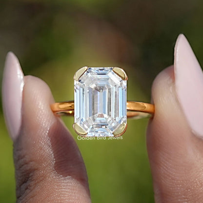 Front View of Off White Old Mine Moissanite Emerald Cut Ring