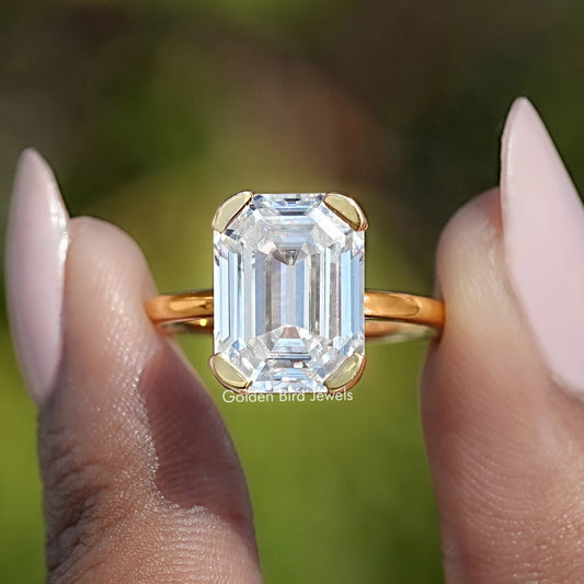 Front View of Off White Old Mine Moissanite Emerald Cut Ring