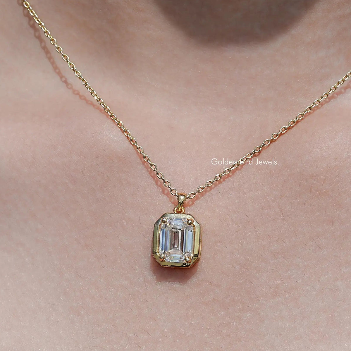 Front View of Old Mine Emerald Shaped Moissanite Pendant