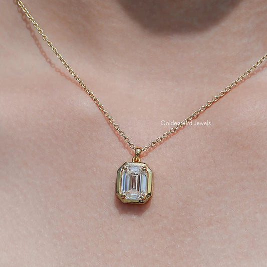 Front View of Old Mine Emerald Shaped Moissanite Pendant
