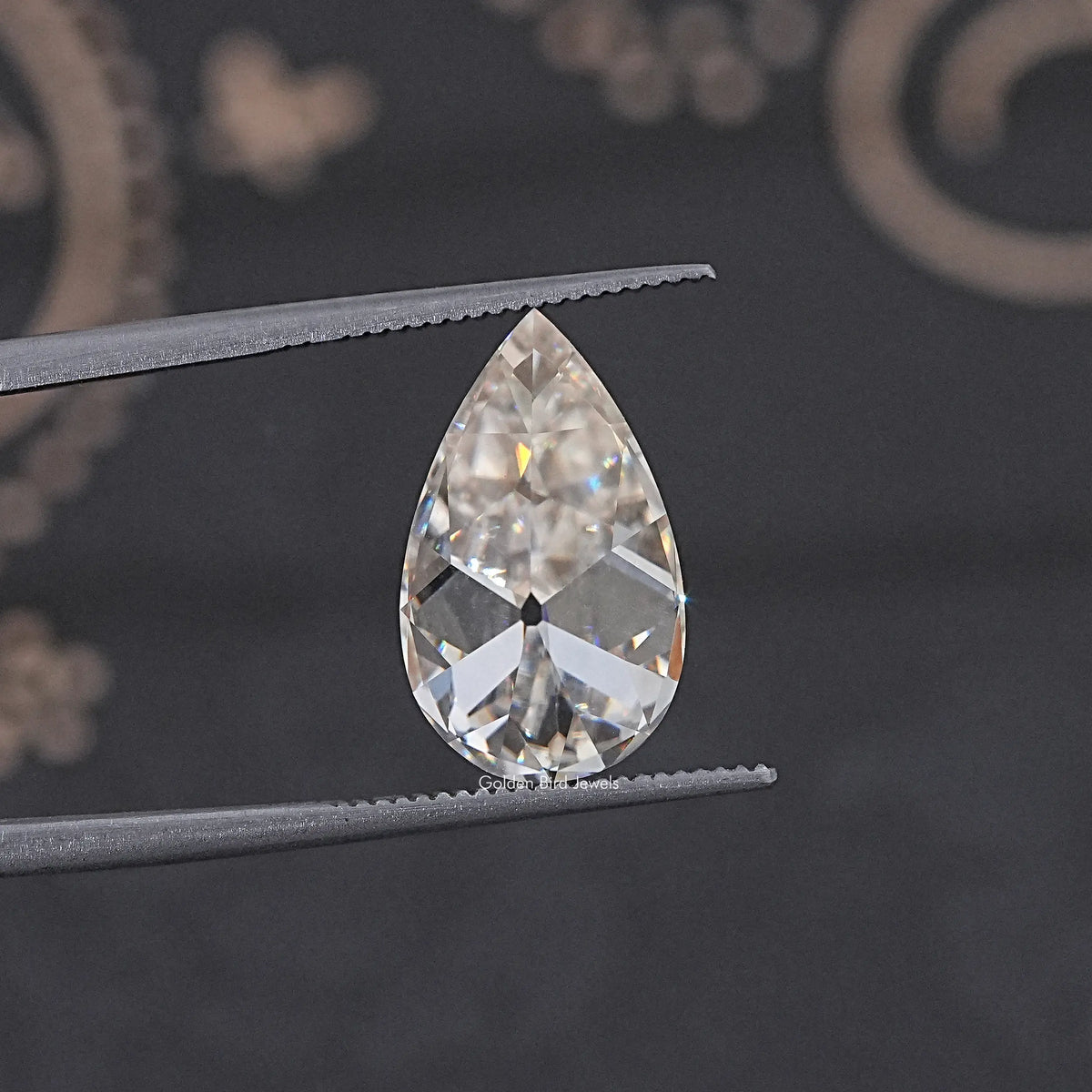 Detailed View Of Old Mine Pear Cut Loose Moissanite Stone