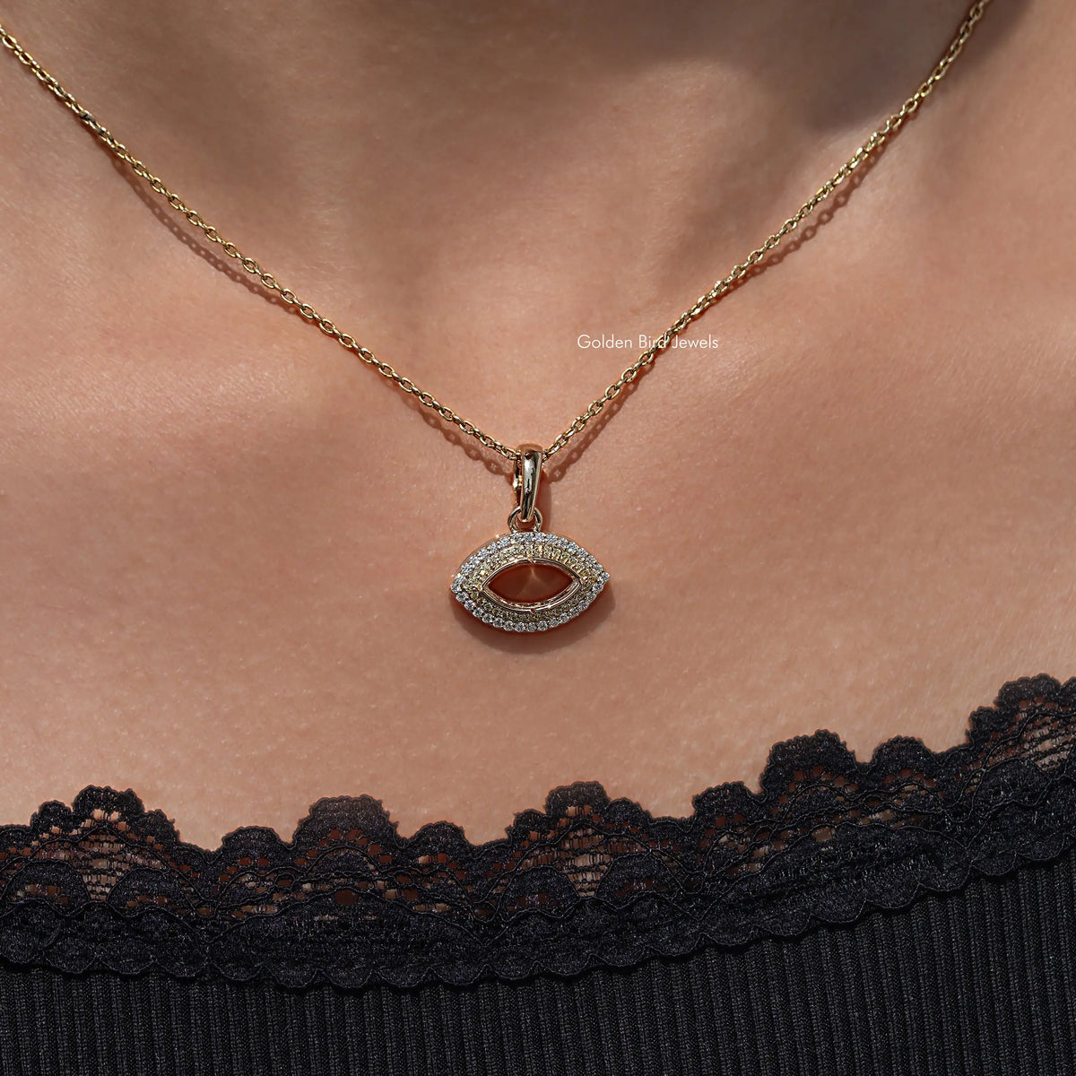 Moissanite open marquise cut pendant necklace on chain