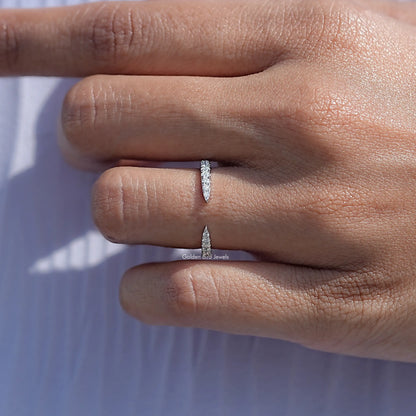 Silver open cuff ring with clear stone detail on finger