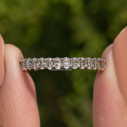 Oval-cut moissanite three-quarter eternity band in 925 sterling silver, front view