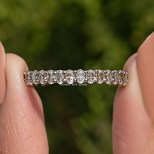 Oval-cut moissanite three-quarter eternity band in 925 sterling silver, front view