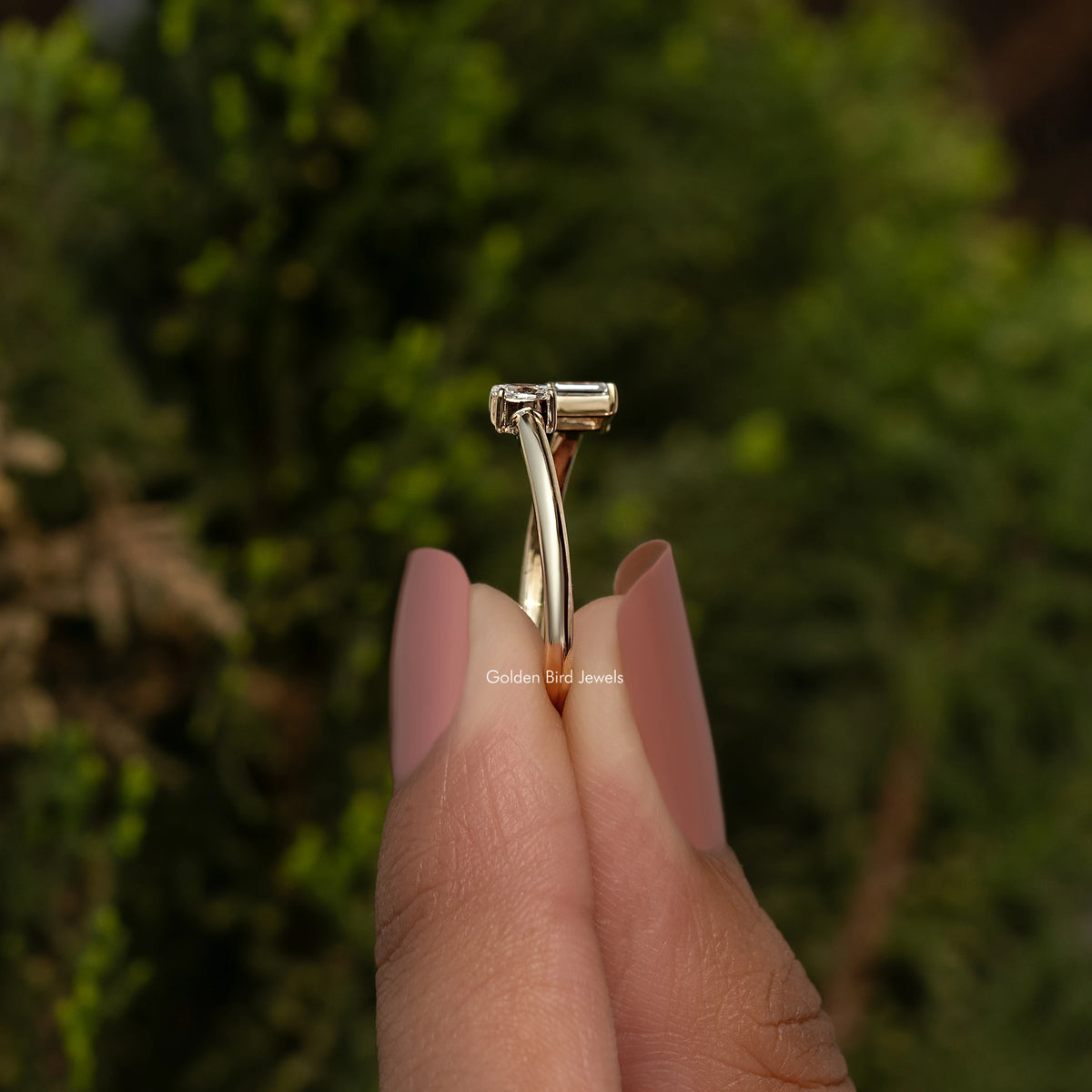 Open cuff ring with round lab diamond in bezel setting