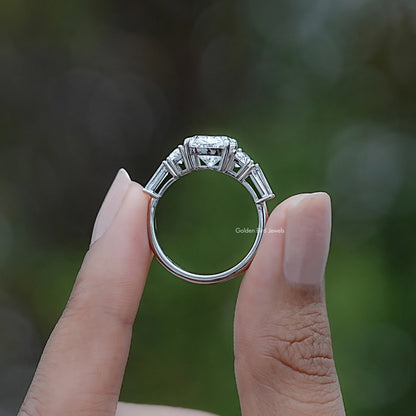 Back view of Oval And Half Moon Lab Diamond Five Stone Ring