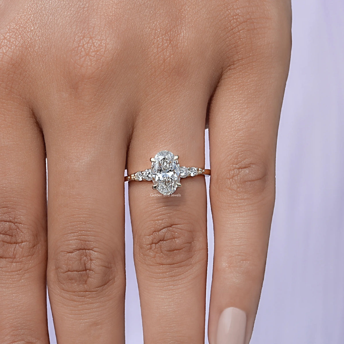 View of Oval And Round Cut Diamond Accent Ring In White Gold