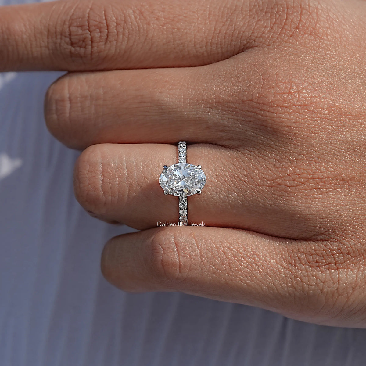 Close View Of Lab Diamond Oval Accent Ring
