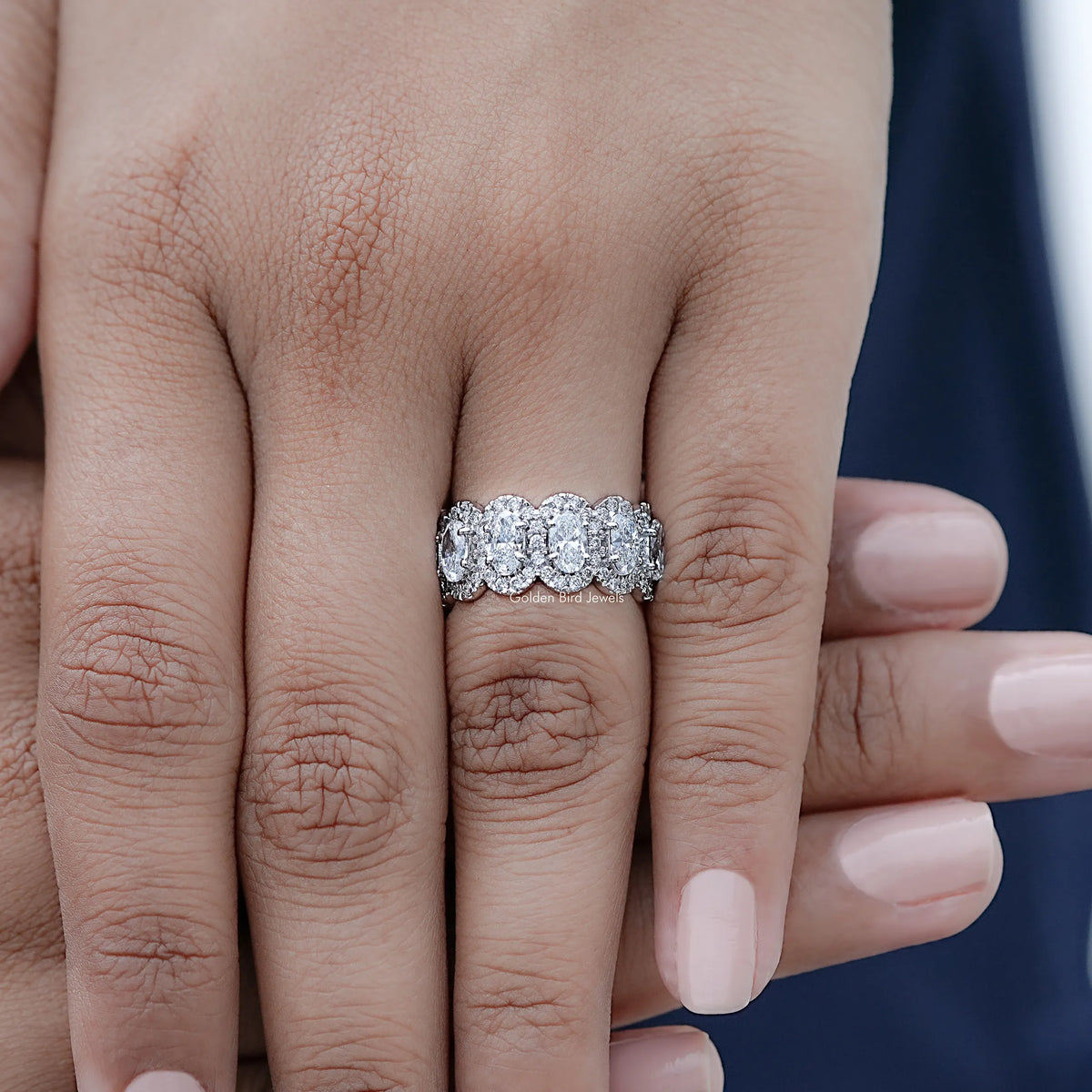 Top view of Oval Cut Lab Diamond Seven Stone Band