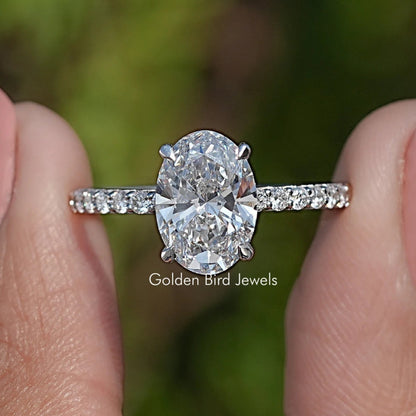 Front View of Oval Cut Lab Diamond Engagement Ring
