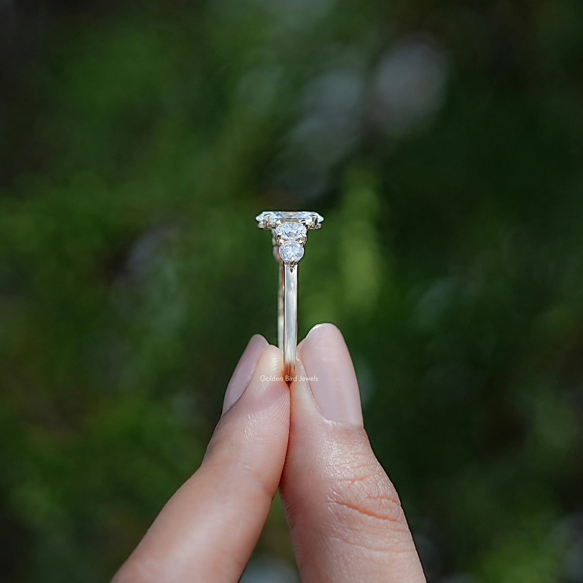 Side View of Oval Cut Diamond Five Stone Ring