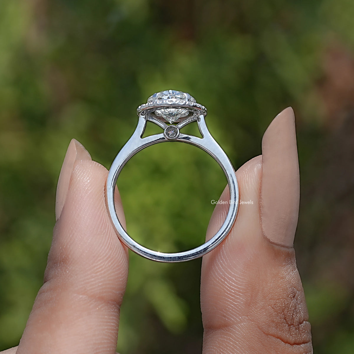 Back View Of Lab Diamond Halo Engagement Ring
