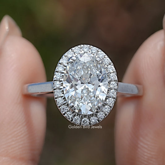 Front View of Oval Cut Lab Diamond Halo Engagement Ring