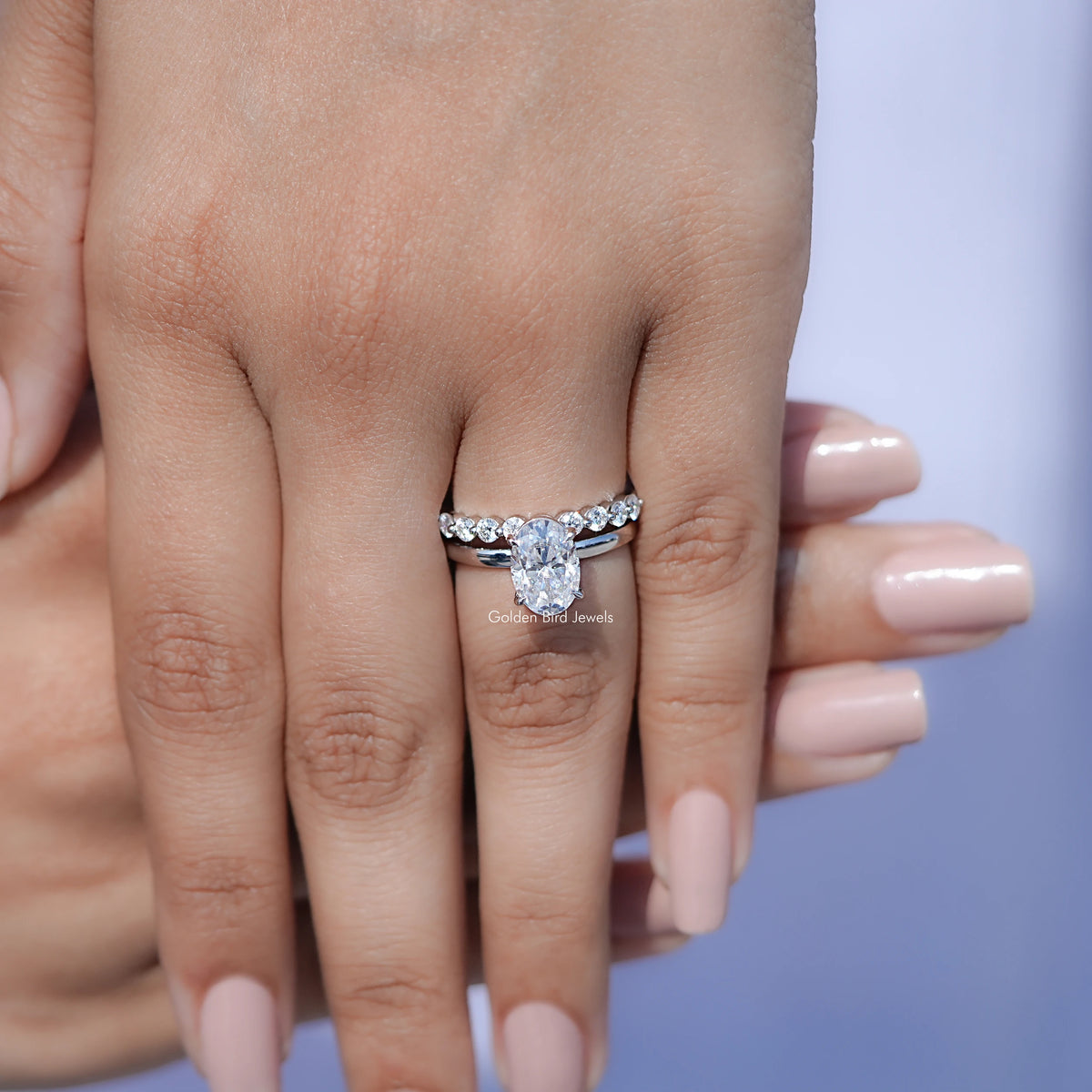 Close view of Oval Cut Moissanite Solitaire Ring
