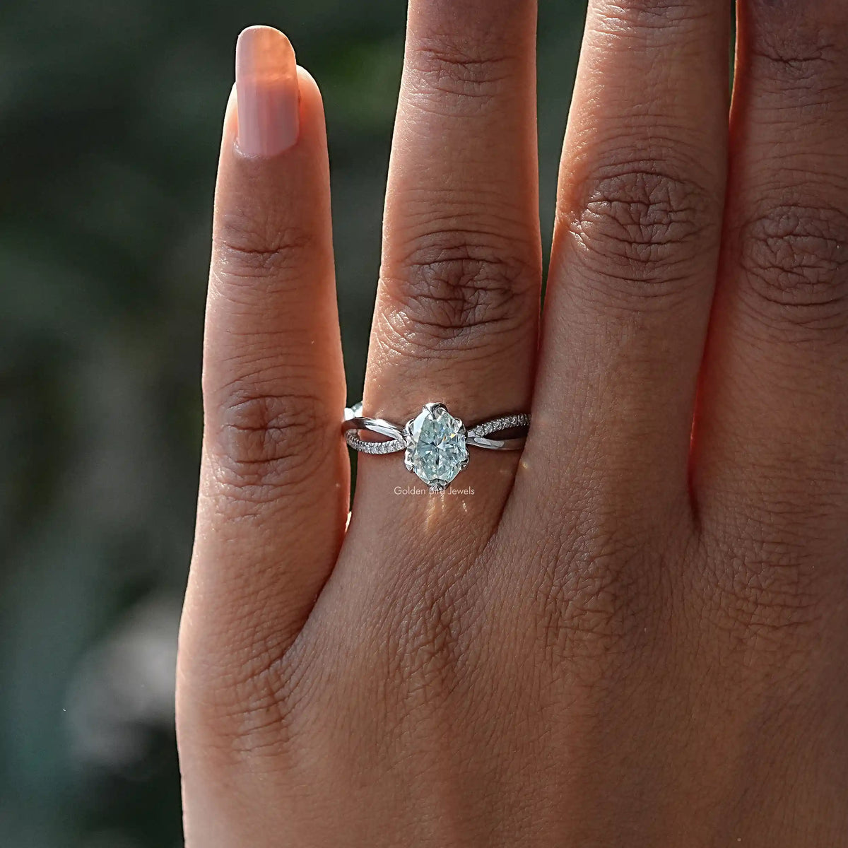 Detailed View Of Oval Cut Moissanite Engagement Ring
