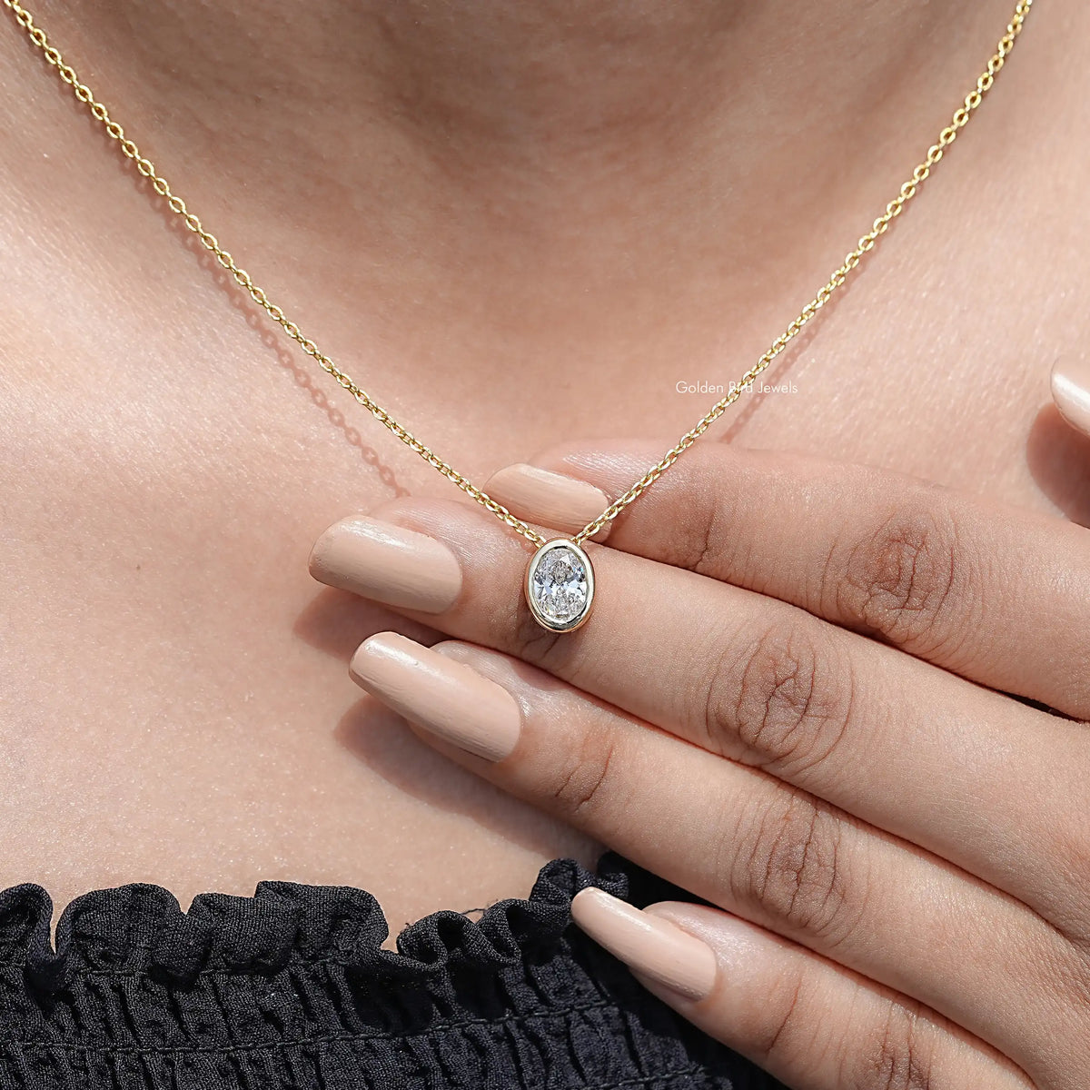 detail view of Oval Cut Lab Diamond Pendant