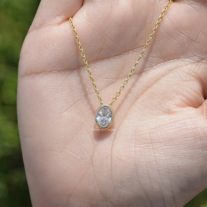 Top View of Oval Cut Bezel Set Solitaire Pendant