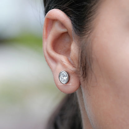 Side View of Oval Bezel Set Lab Diamond Stud Earrings