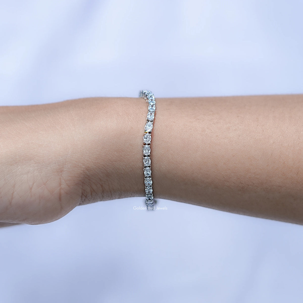 Oval Cut Diamond Tennis Steel Bracelet in Unique Pattern 
