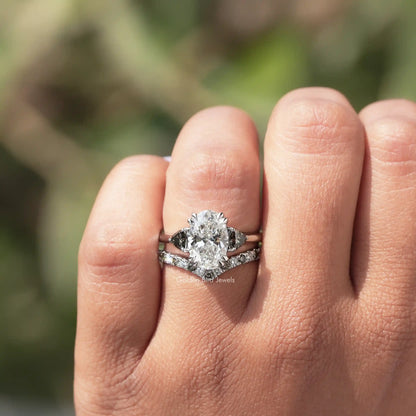 View of Oval Cut Diamond Bridal Ring Set In White Gold