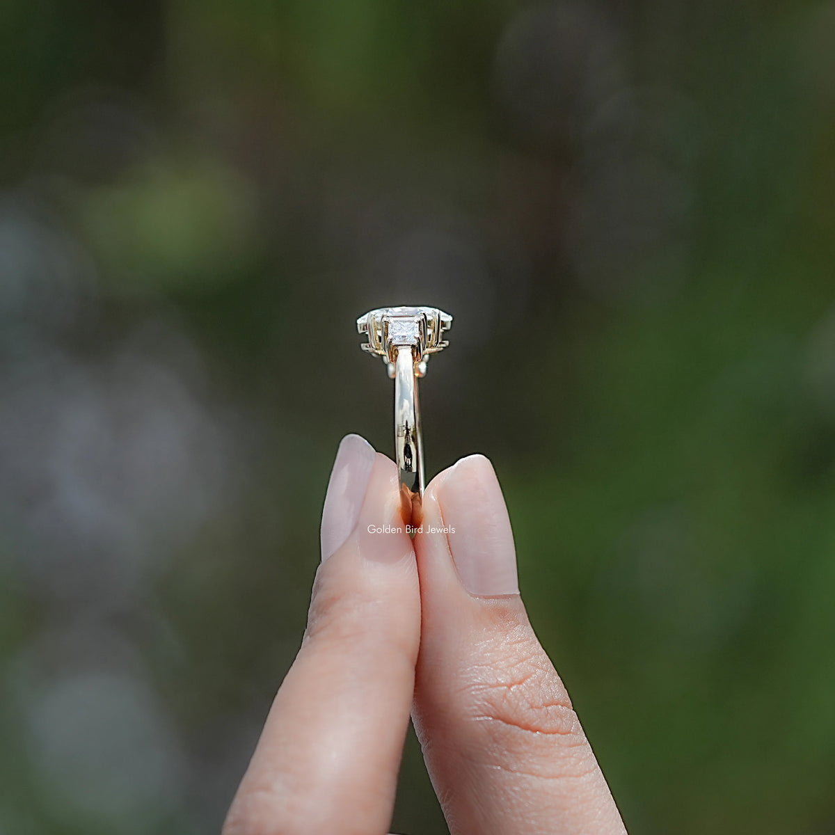 Side View of Oval Cut Diamond Five Stone Engagement Ring