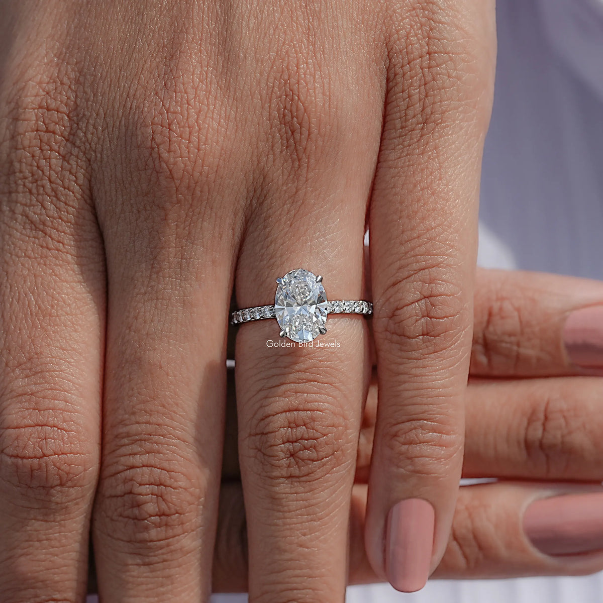 Detailed View Of Lab Diamond Oval Accent Ring
