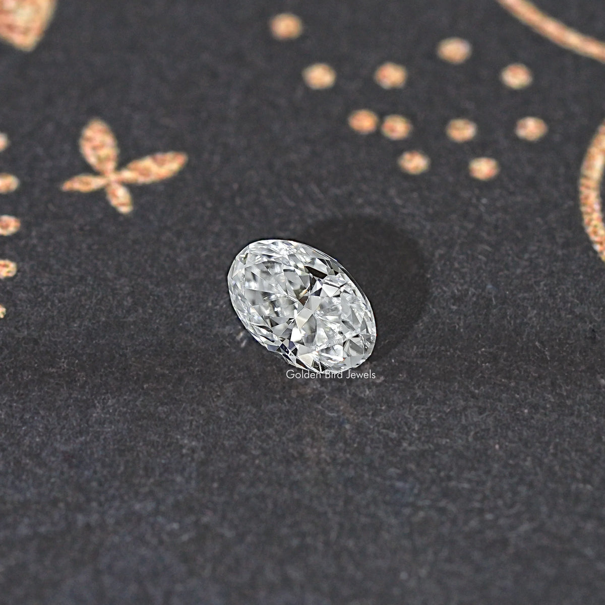 Oval crushed ice moissanite gemstone, full cut facets showing strong sparkle