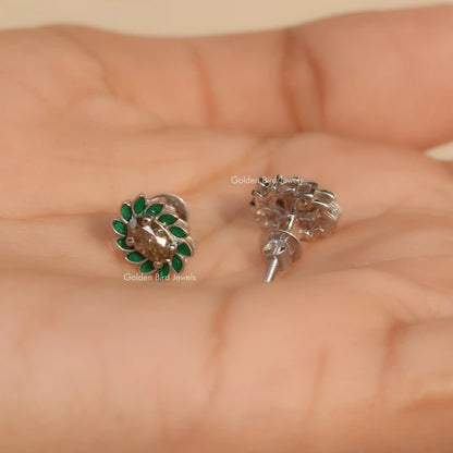 Front and Back Side View of Solitaire stud earrings crafted in moissanite 