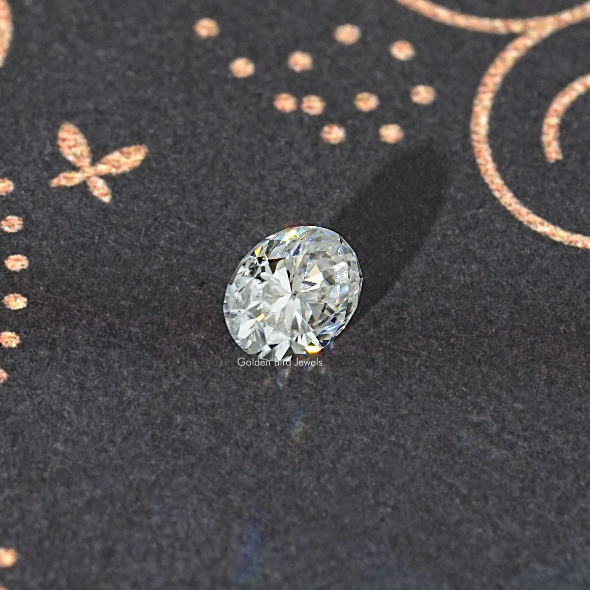 Oval moissanite loose stone, top view with crisp faceted sparkle
