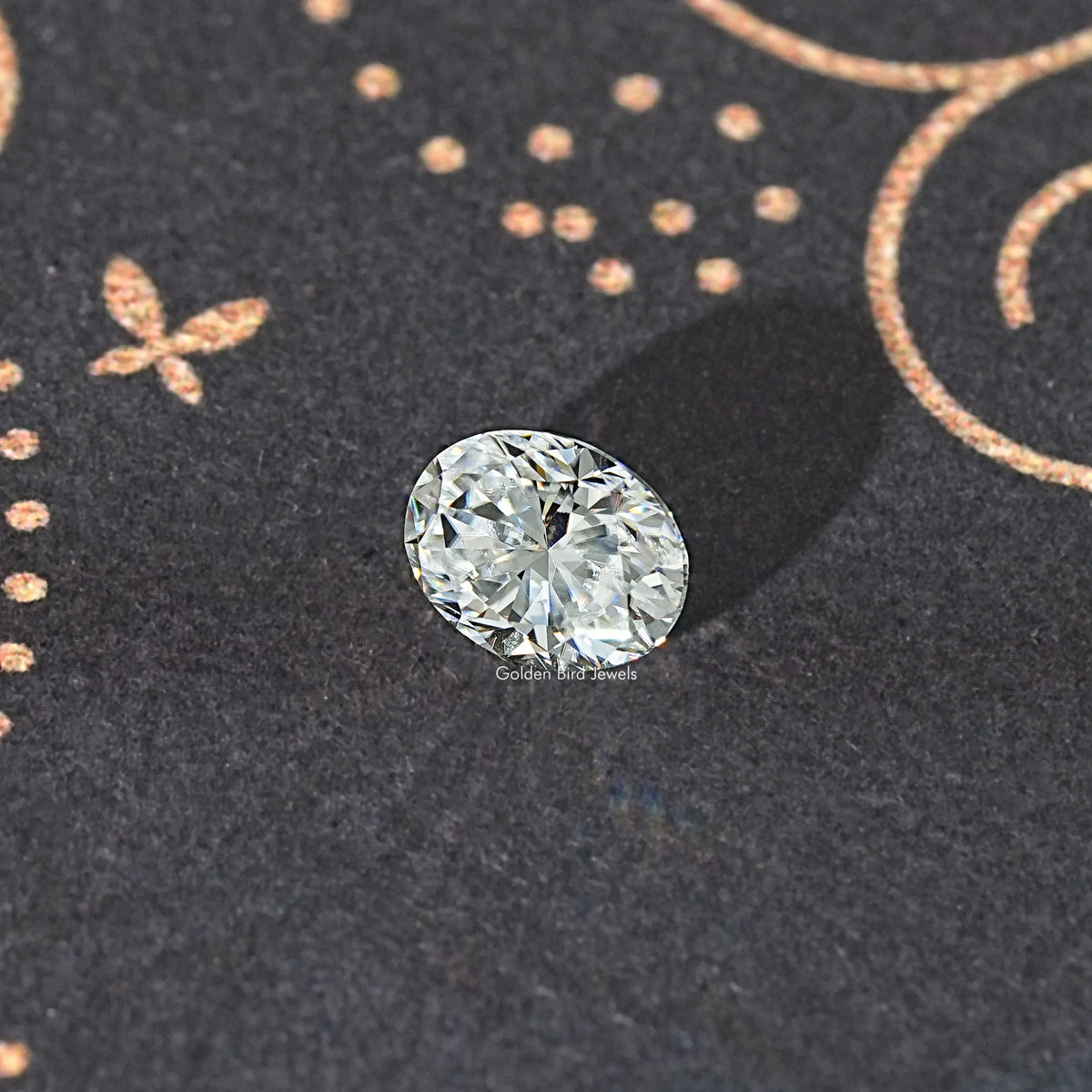 Oval moissanite loose stone, centered view with bright reflective facets