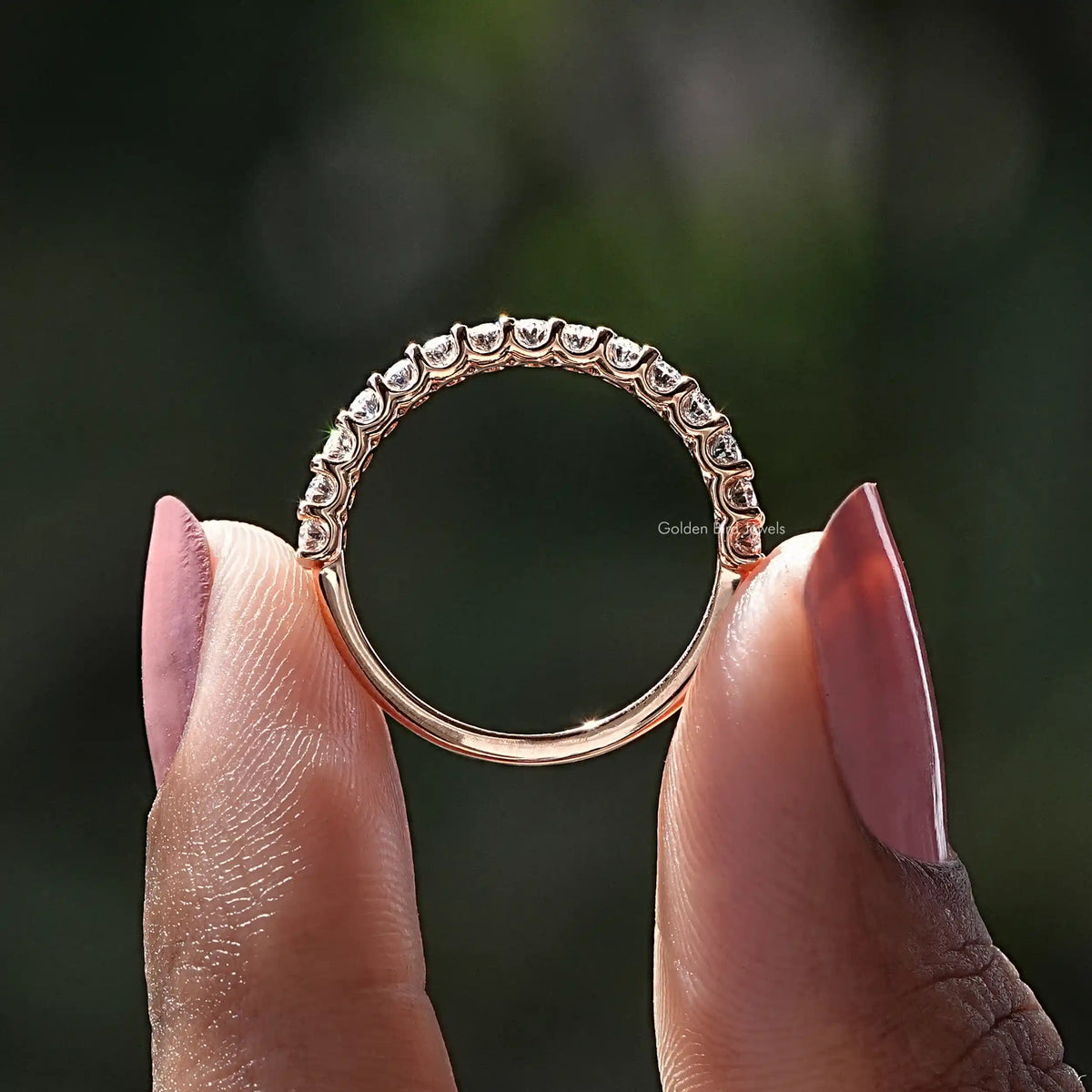 View of Oval Cut Diamond Half Eternity Band In Yellow Gold