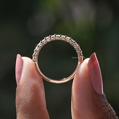 View of Oval Cut Diamond Half Eternity Band In Yellow Gold
