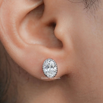 Oval Shaped Lab Diamond Milgrain Bezel Studs