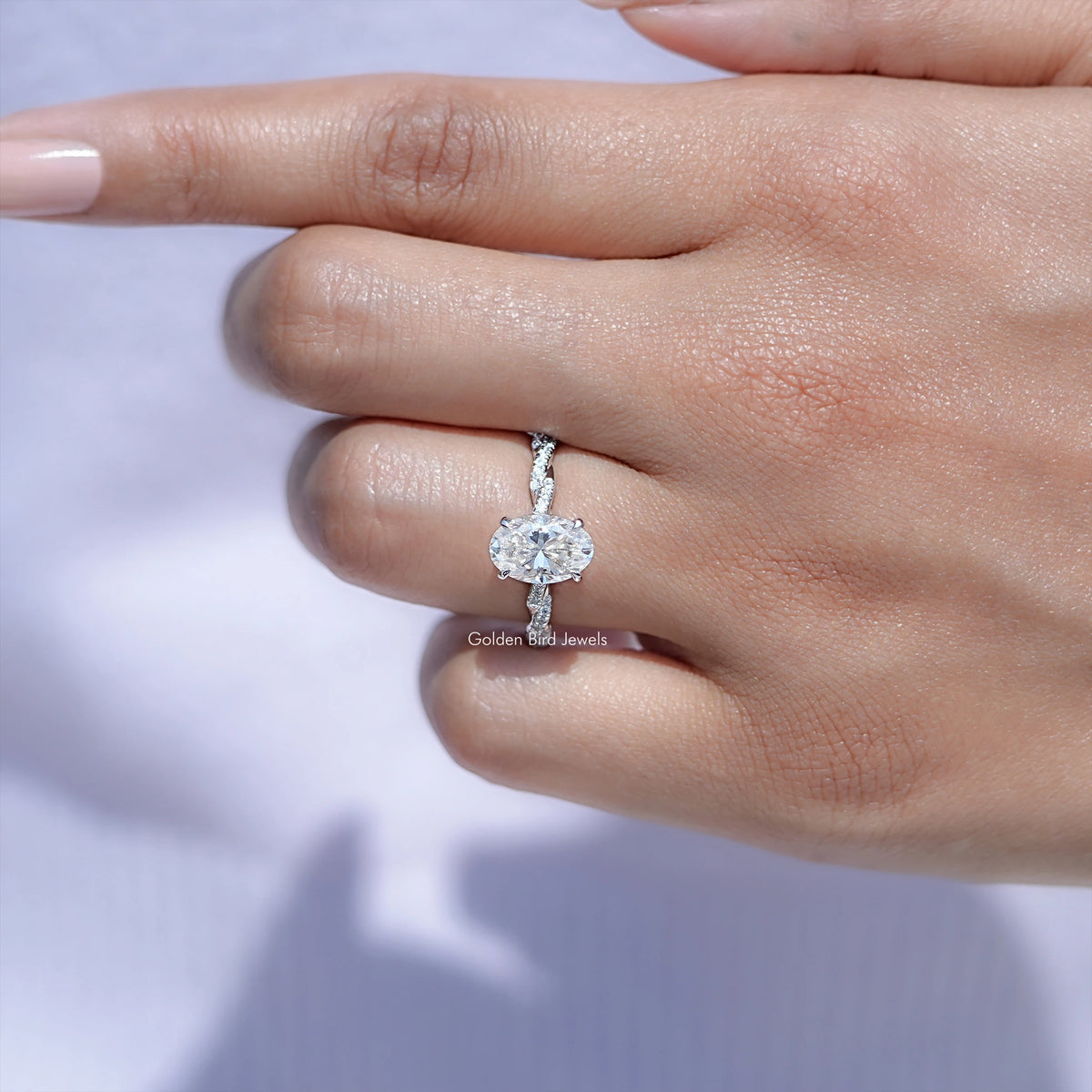 Close view of Oval Shaped Solitaire Shank Ring