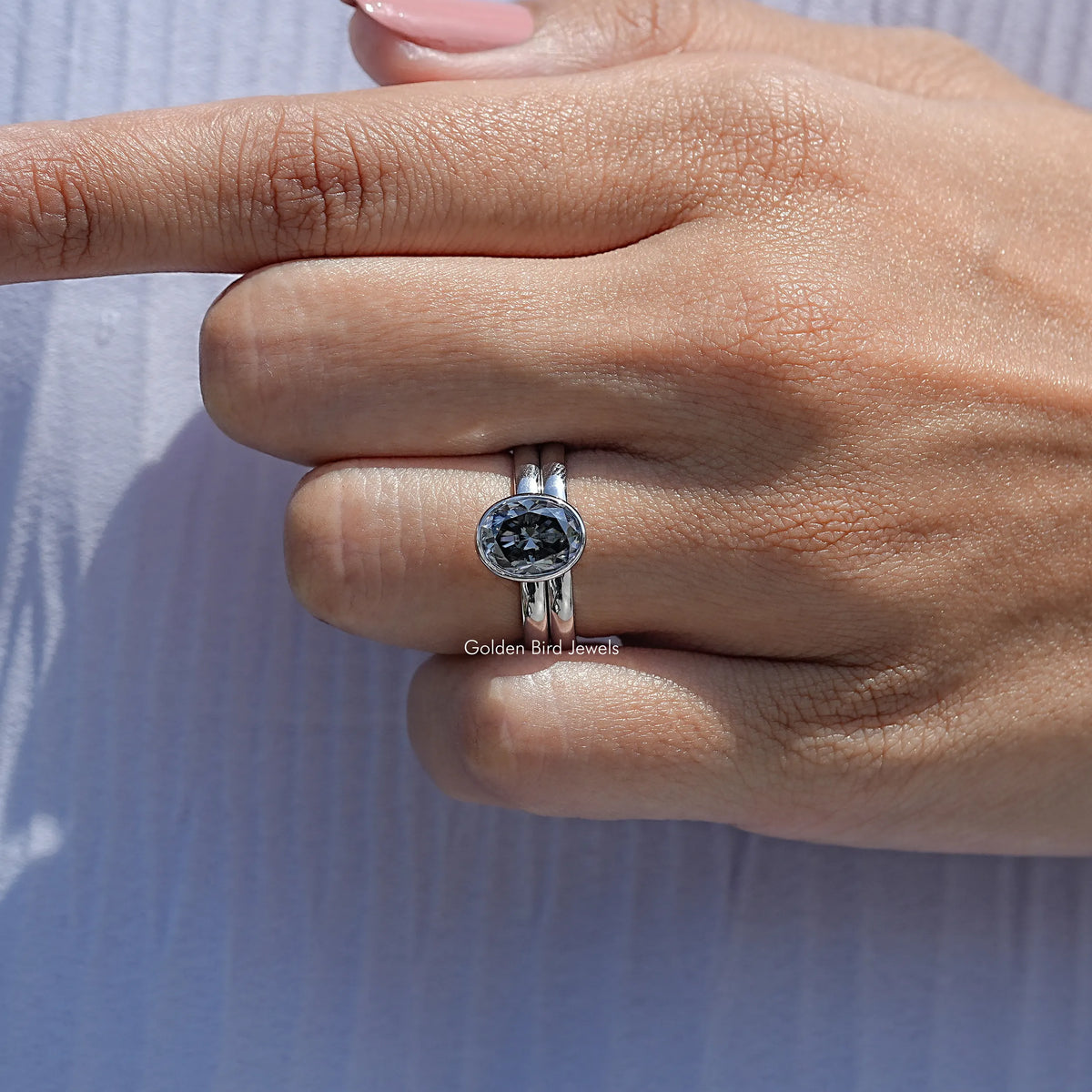 Close View Of Oval Shaped Moissanite Ring