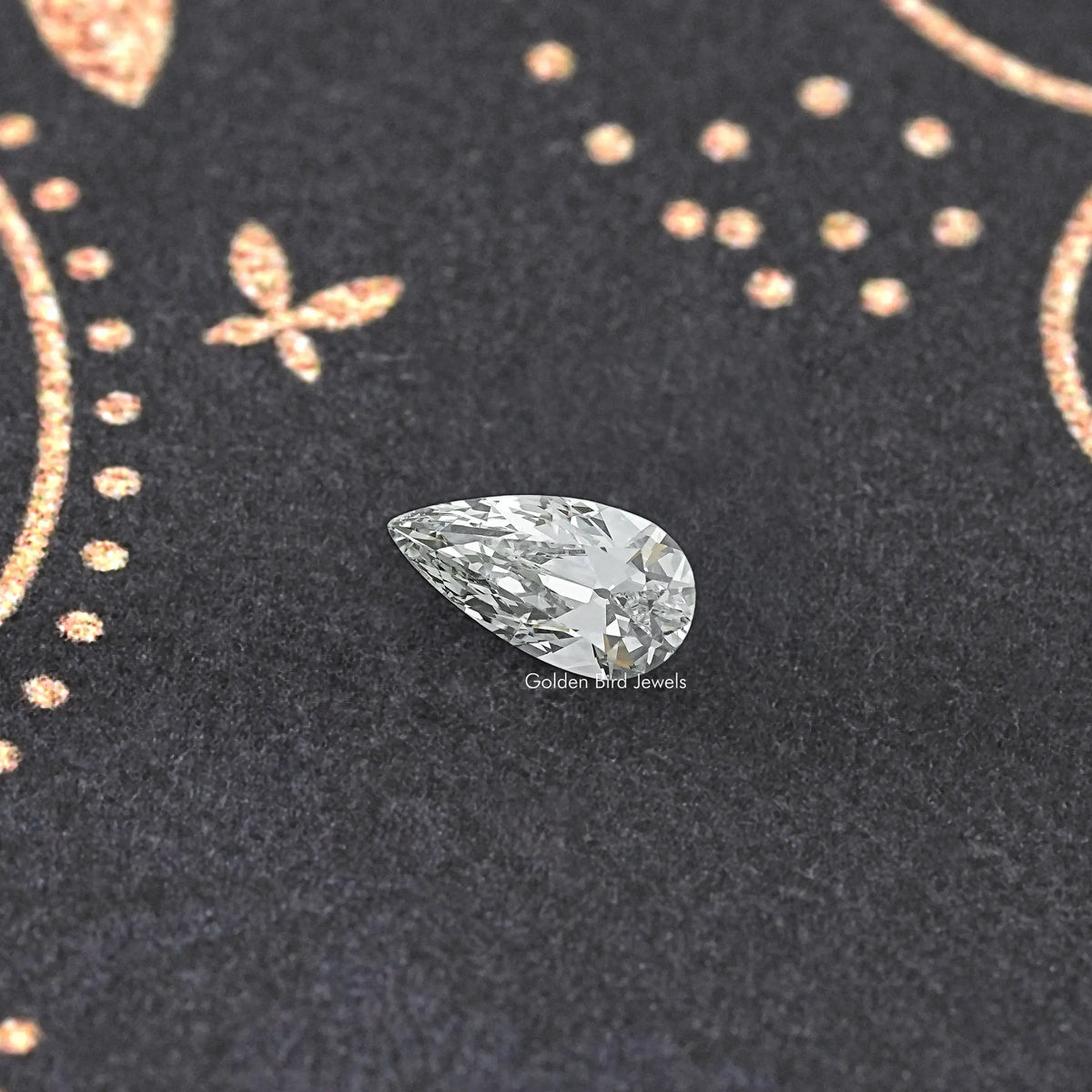 Pear-cut lab-grown diamond, clear white stone with prominent facets