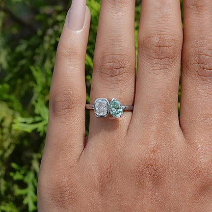 In Finger of Pear And Radiant Cut Moissanite Ring In White Gold