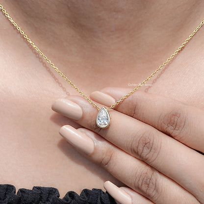detail view of Pear Cut Lab Diamond Pendant