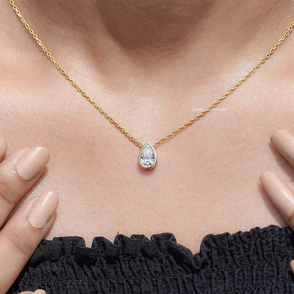 Pear Cut Lab Diamond Bezel Set Solitaire Pendant