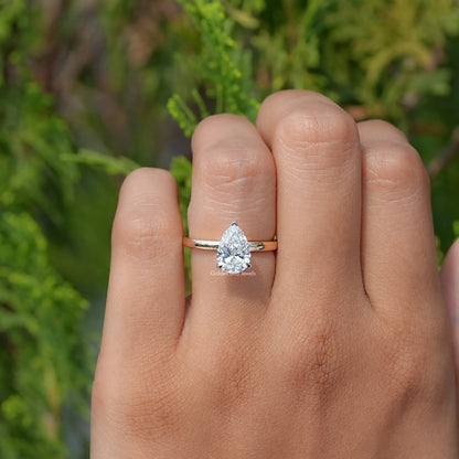 View of Pear Cut Lab Diamond Solitaire Ring In Yellow Gold