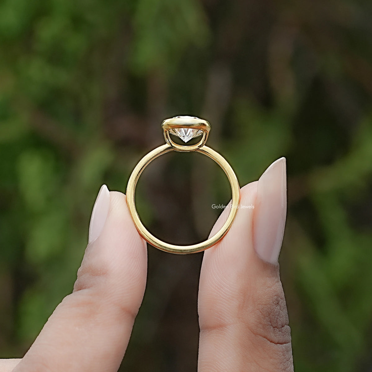 Back view of Bezel Set Pear Diamond Solitaire Ring