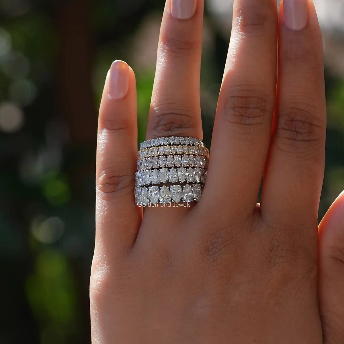 [Moissanite Pear Shaped Eternity Wedding Band]-[Golden Bird Jewels]